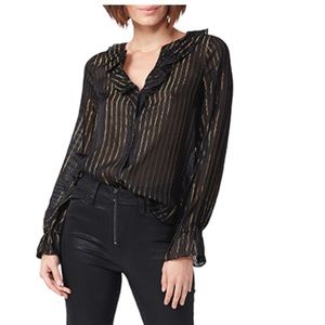 NWT Paige Stefania Black & Metallic Gold Button Down Viscose Blouse